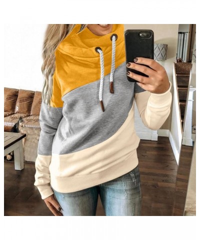 Womens Cowl Neck Pullover Hoodie, Casual Color Block Long Sleeve Drawstring Sweatshirt Jumper Tunic Tops Plus Size S-5XL 01-y...