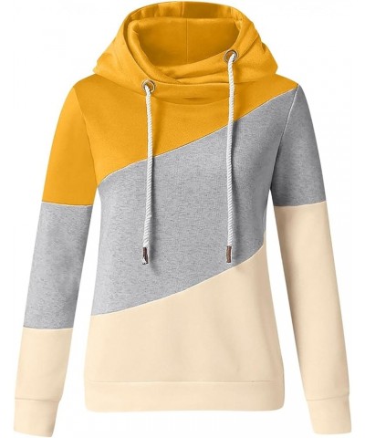 Womens Cowl Neck Pullover Hoodie, Casual Color Block Long Sleeve Drawstring Sweatshirt Jumper Tunic Tops Plus Size S-5XL 01-y...