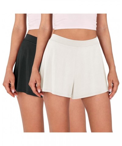 2-Pack Modal Soft Lounge Shorts for Women High Waist Casual Sleepwear Cozy Pajama Bottom Style A-Upper Thigh Length Black+ivo...
