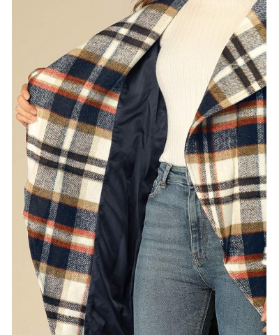 Women's Belted Wrap Outerwear Shawl Collar Asymmetric Hem Plaid Coat Brown Blue $22.44 Coats