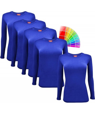 Women's Under Scrub Tee Crew Neck Long Sleeve T-Shirt 5 - Pack True Royal Blue $29.67 T-Shirts