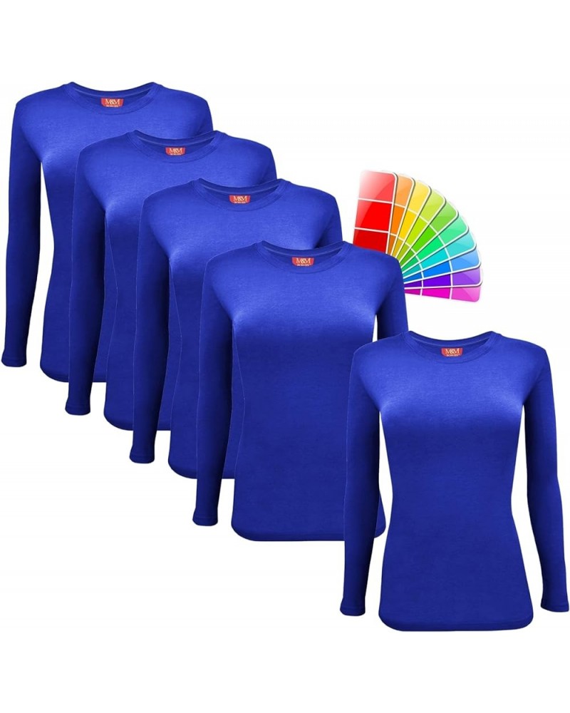 Women's Under Scrub Tee Crew Neck Long Sleeve T-Shirt 5 - Pack True Royal Blue $29.67 T-Shirts