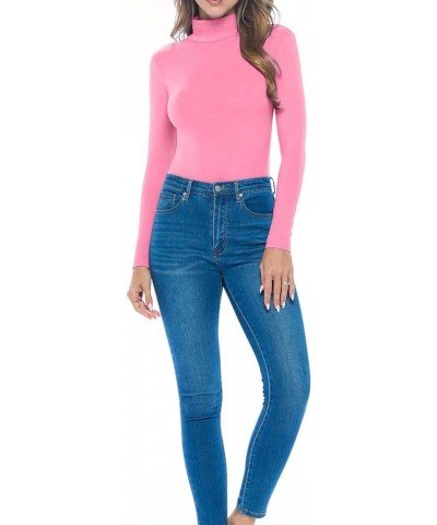 Long Sleeve Turtle Neck Body Suit-Breathable Cotton Stretch Leotard Hot Pink $10.59 Bodysuits