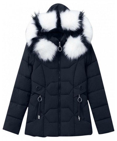 Womens Winter Puffer Coat Fur Hooded Jackets Long Zip Up Down Coats Thicken Jacket Parka with Pockets C-black $21.07 Others