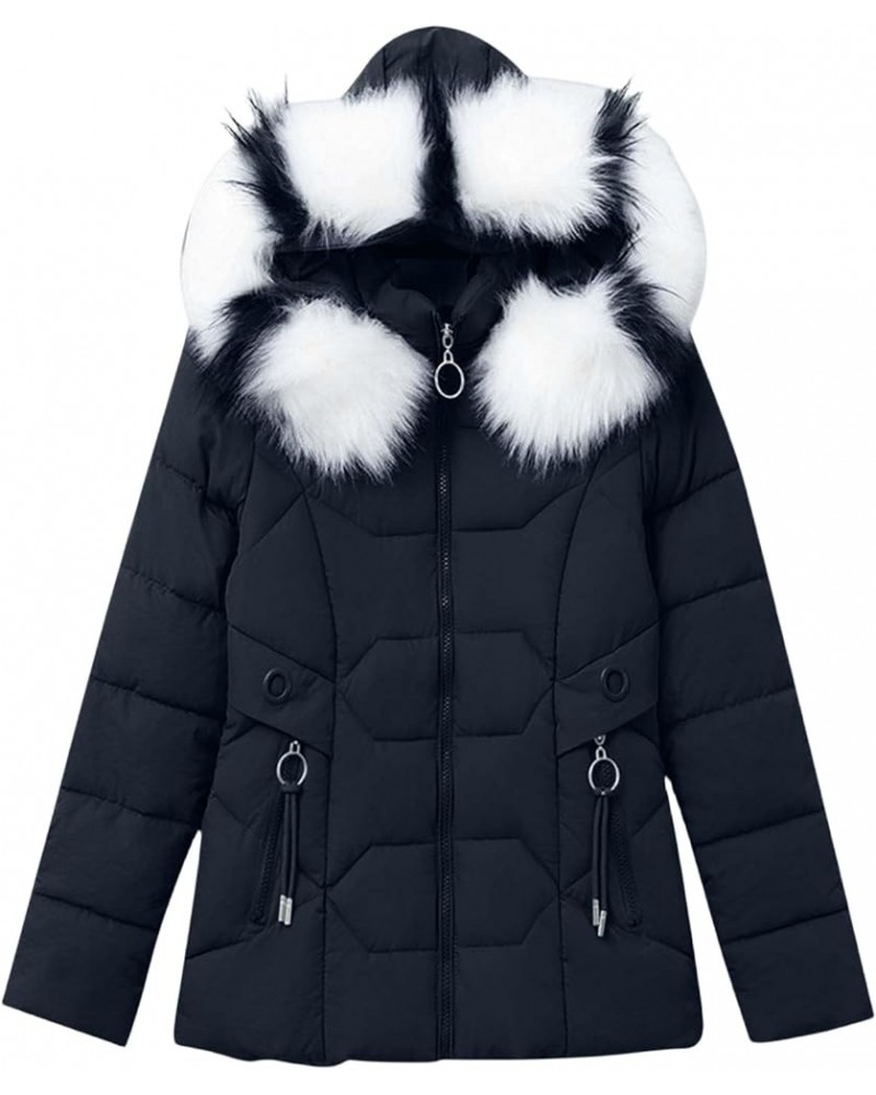 Womens Winter Puffer Coat Fur Hooded Jackets Long Zip Up Down Coats Thicken Jacket Parka with Pockets C-black $21.07 Others