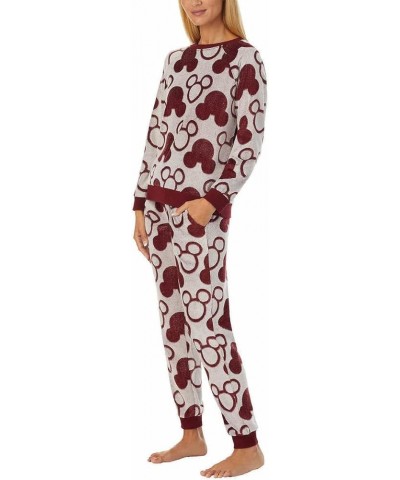 Womens 2-Piece Fleece Jogger Lounge Set Burgundy $18.86 Lingerie