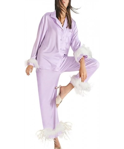 Silk Pajamas for Women Pants Set Pajama Sets Shorts And Long Sleeve Pajama Shorts for Women 2-purple $22.32 Sleep & Lounge