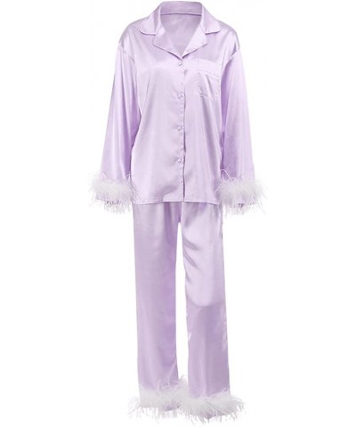 Silk Pajamas for Women Pants Set Pajama Sets Shorts And Long Sleeve Pajama Shorts for Women 2-purple $22.32 Sleep & Lounge