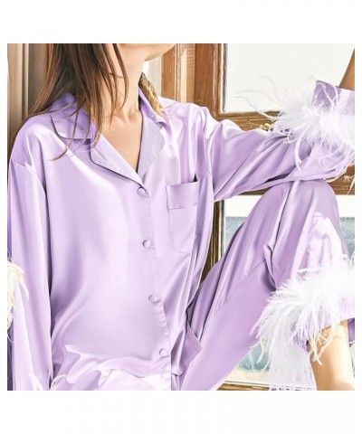 Silk Pajamas for Women Pants Set Pajama Sets Shorts And Long Sleeve Pajama Shorts for Women 2-purple $22.32 Sleep & Lounge