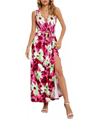 Women Sling Dress, Sleeveless Backless Tie-up Flower Print Slit Midi Dress for Party 117605-red $10.91 Dresses