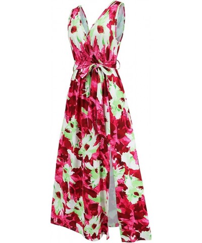 Women Sling Dress, Sleeveless Backless Tie-up Flower Print Slit Midi Dress for Party 117605-red $10.91 Dresses