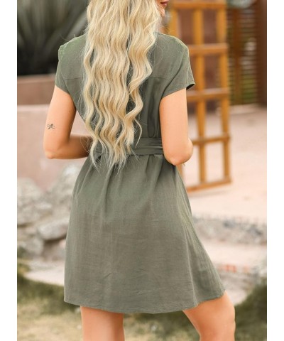 Womens Dresses Button-Down Short Sleeve Empire Waist Casual Vacation Mini Dresses with Belt Green $14.35 Dresses