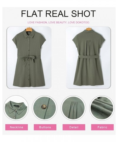 Womens Dresses Button-Down Short Sleeve Empire Waist Casual Vacation Mini Dresses with Belt Green $14.35 Dresses