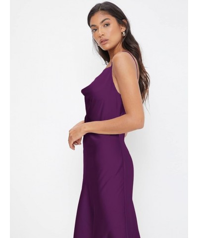 Women's Spaghetti Strap Cowl Neck Long Slip Satin Silk Midi Dress Deep Purple $19.27 Lingerie