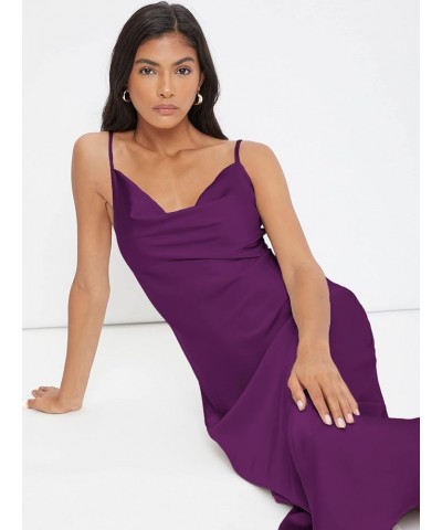 Women's Spaghetti Strap Cowl Neck Long Slip Satin Silk Midi Dress Deep Purple $19.27 Lingerie