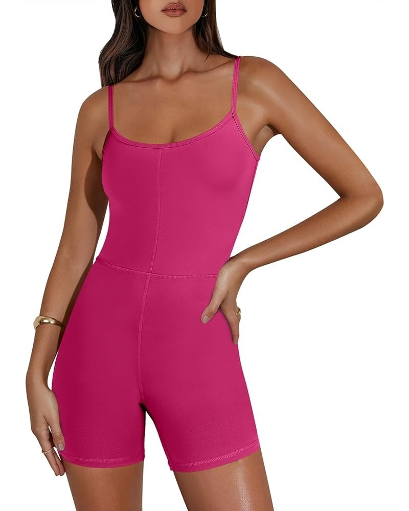 Womens Jumpsuits Sexy Unitard Bodysuit Shorts Romper Workout Sets Gym Clothes 2024 Summer One Piece Outfits Hot Pink $13.10 J...