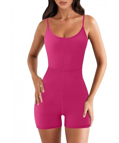 Womens Jumpsuits Sexy Unitard Bodysuit Shorts Romper Workout Sets Gym Clothes 2024 Summer One Piece Outfits Hot Pink $13.10 J...