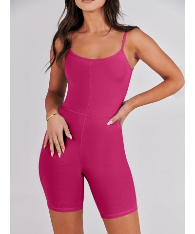 Womens Jumpsuits Sexy Unitard Bodysuit Shorts Romper Workout Sets Gym Clothes 2024 Summer One Piece Outfits Hot Pink $13.10 J...