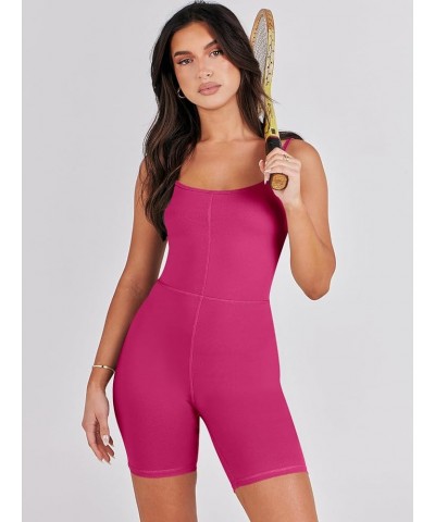 Womens Jumpsuits Sexy Unitard Bodysuit Shorts Romper Workout Sets Gym Clothes 2024 Summer One Piece Outfits Hot Pink $13.10 J...