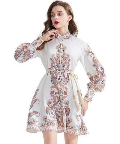 Women's Summer Puff Sleeve V-Neck Floral Print Casual Swing Mini Dress 25223 Apricot $21.59 Dresses