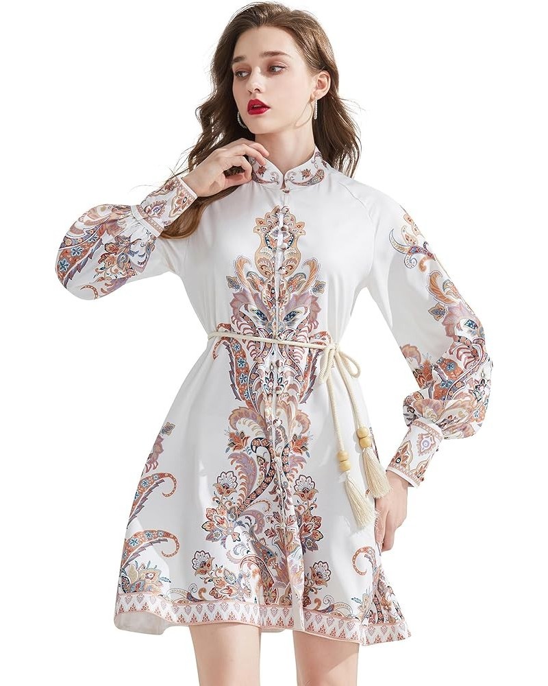 Women's Summer Puff Sleeve V-Neck Floral Print Casual Swing Mini Dress 25223 Apricot $21.59 Dresses