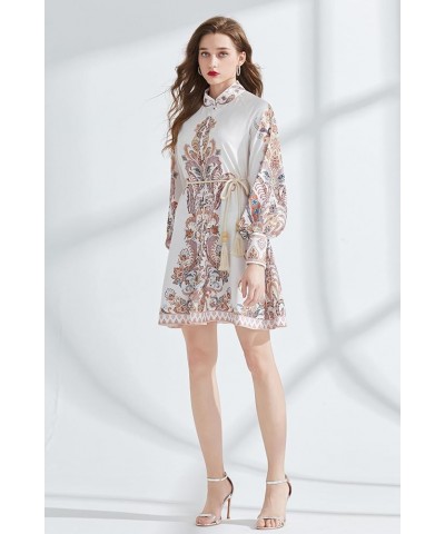 Women's Summer Puff Sleeve V-Neck Floral Print Casual Swing Mini Dress 25223 Apricot $21.59 Dresses