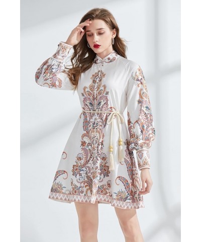 Women's Summer Puff Sleeve V-Neck Floral Print Casual Swing Mini Dress 25223 Apricot $21.59 Dresses