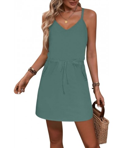 Summer Dress for Women Strapless Beach Cover Ups Boho Sundress Mini Dress Drawstring Waist with Pockets 47greyblue $13.95 Dre...