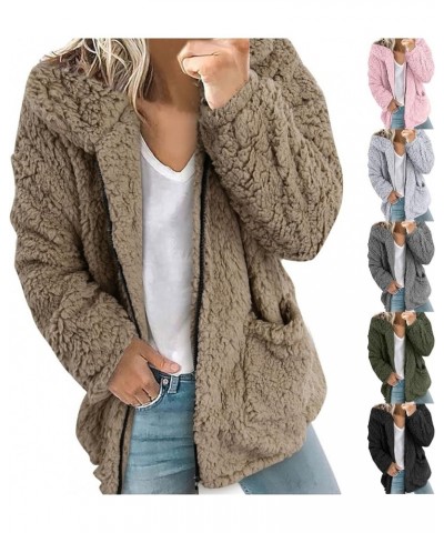 Womens Fuzzy Fleece Open Front Hooded Cardigan Jackets Sherpa Outerwear Coats Winter Coat for Women 2023 Trendy Z7-grey $10.0...