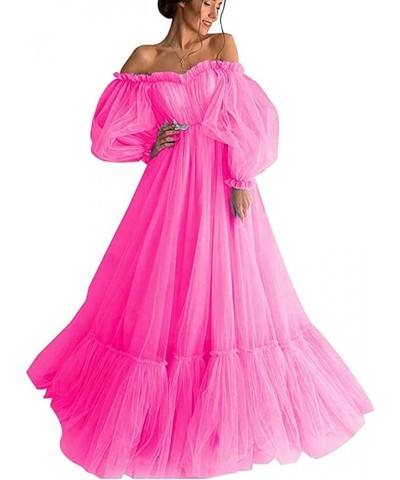 Long Puffy Sleeve Prom Dress Off Shoulder A Line Sweetheart Evening Gowns Party Dresses Ball Gowns for Women Hot Pink $40.50 ...