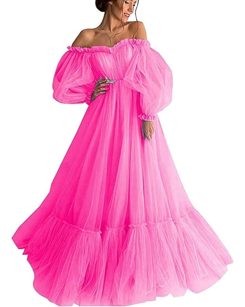 Long Puffy Sleeve Prom Dress Off Shoulder A Line Sweetheart Evening Gowns Party Dresses Ball Gowns for Women Hot Pink $40.50 ...