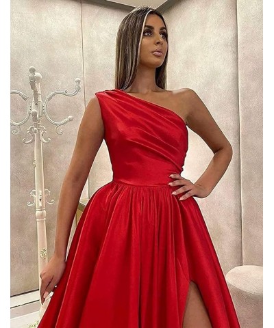 One Shoulder Prom Dresses Long Slit Satin A Line Evening Formal Gowns for Women Turquoise $40.27 Dresses