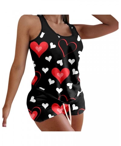 Valentine'S Day Pajamas For Women Sexy Heart Print Tank Tops Shorts Set Two Pieces Outfit Sleepwear Nightwear Lounge A03-red ...