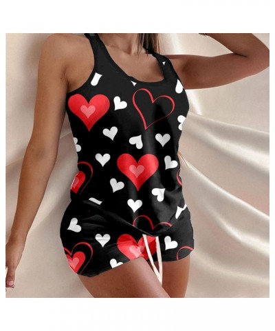 Valentine'S Day Pajamas For Women Sexy Heart Print Tank Tops Shorts Set Two Pieces Outfit Sleepwear Nightwear Lounge A03-red ...