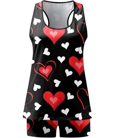 Valentine'S Day Pajamas For Women Sexy Heart Print Tank Tops Shorts Set Two Pieces Outfit Sleepwear Nightwear Lounge A03-red ...