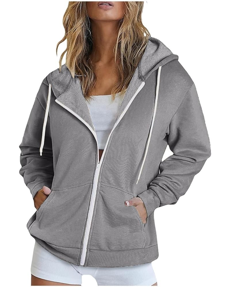 Zip Up Hoodies for Women Long Sleeve Lightweight Fall Jackets with Pockets Loose Baggy Oversized Fashion Outerwear 14 Gray $1...