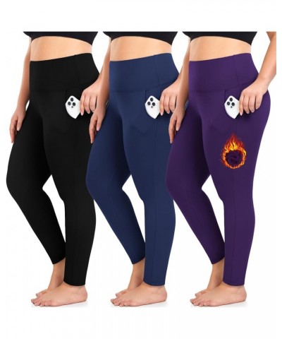 Plus Size Leggings for Women-Stretchy X-Large-4X Tummy Control High Waist Spandex Workout Black Yoga Chef Pants Black,navy Bl...
