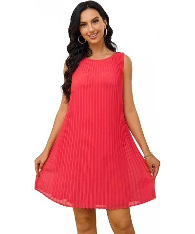 Sleeveless Pleated Summer Dresses for Women Short Business Casual Cute Mini Shift Belted Dress Red $21.60 Dresses