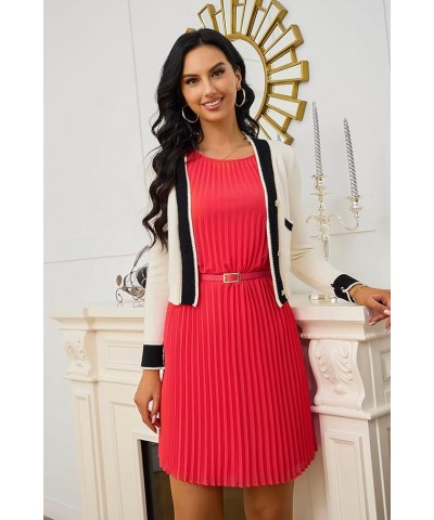 Sleeveless Pleated Summer Dresses for Women Short Business Casual Cute Mini Shift Belted Dress Red $21.60 Dresses