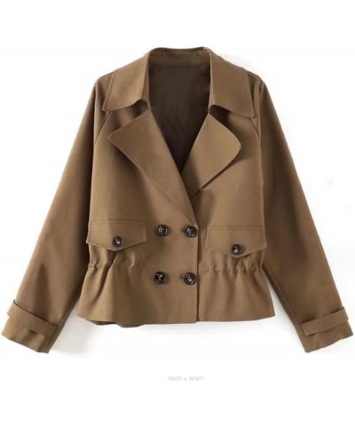 Korean Style Short Fashion Trench Coat Women's Casual Lapel Double Breasted Trench Jacket Loose Cropped Outwear Brown $15.31 ...