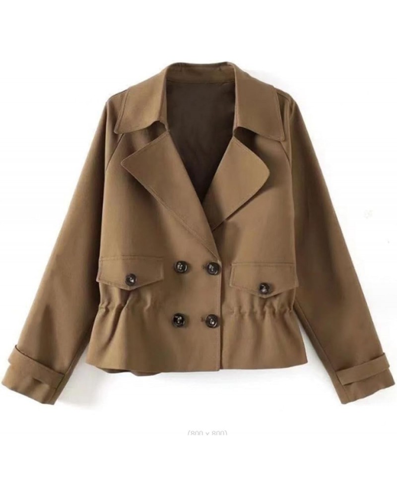 Korean Style Short Fashion Trench Coat Women's Casual Lapel Double Breasted Trench Jacket Loose Cropped Outwear Brown $15.31 ...