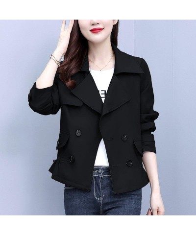 Korean Style Short Fashion Trench Coat Women's Casual Lapel Double Breasted Trench Jacket Loose Cropped Outwear Brown $15.31 ...