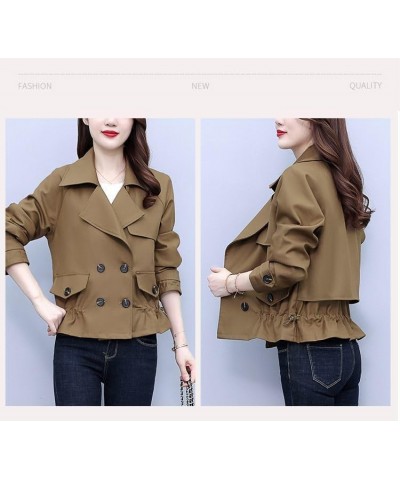 Korean Style Short Fashion Trench Coat Women's Casual Lapel Double Breasted Trench Jacket Loose Cropped Outwear Brown $15.31 ...