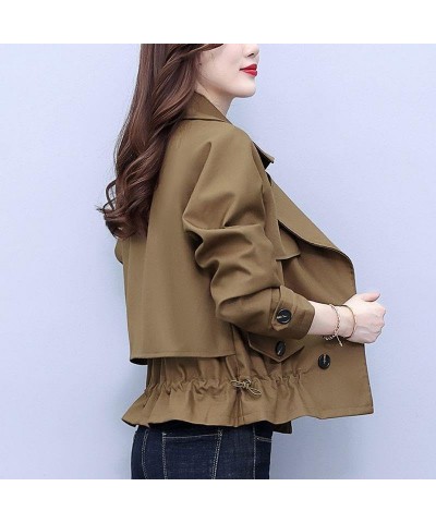 Korean Style Short Fashion Trench Coat Women's Casual Lapel Double Breasted Trench Jacket Loose Cropped Outwear Brown $15.31 ...