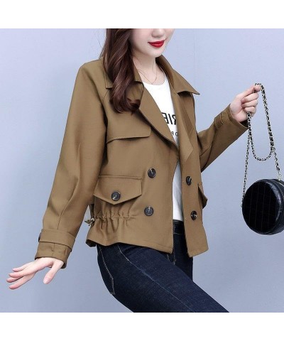 Korean Style Short Fashion Trench Coat Women's Casual Lapel Double Breasted Trench Jacket Loose Cropped Outwear Brown $15.31 ...