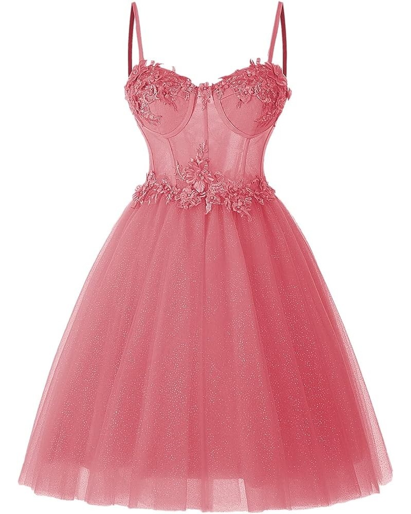 Sparkly Tulle Homecoming Dresses for Teens 2023 Short Sweetheart 3D Flowers Prom Party Gowns Rose Pink $38.60 Dresses