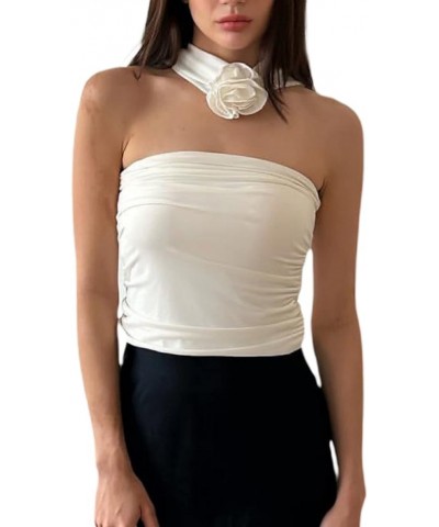 Y2k 3D Flowers Mesh Sheer Fringe Crop Top See Through Tassle Tanks Tops Slim Fit Frill Camis Streetwear for Womens A1-white $...