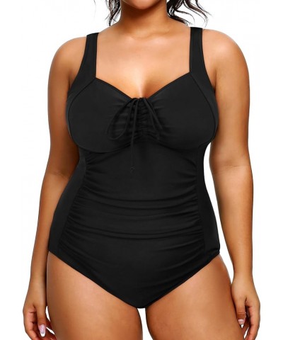 Plus Size One Piece Swimsuit for Women Tummy Control Vintage Bathing Suits Ruched Swimwear Black $21.46 Swimsuits