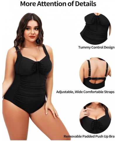 Plus Size One Piece Swimsuit for Women Tummy Control Vintage Bathing Suits Ruched Swimwear Black $21.46 Swimsuits