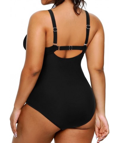 Plus Size One Piece Swimsuit for Women Tummy Control Vintage Bathing Suits Ruched Swimwear Black $21.46 Swimsuits